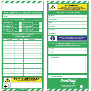 Stillasskontrolkort Standard Norskt